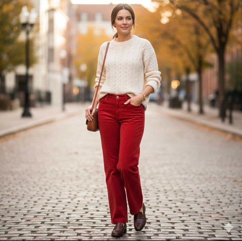 Lauren Ralph Lauren Red Corduroy Pants Straight Leg Stretch Size 2 Cabincore.